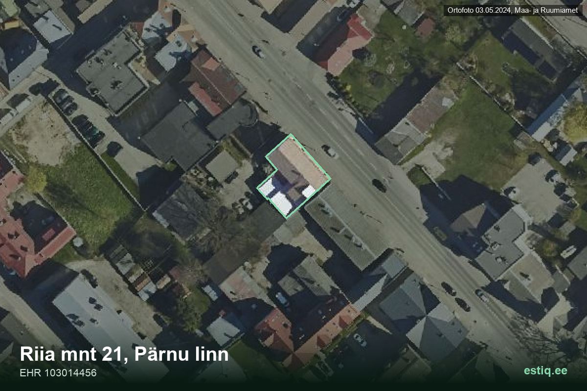Riia mnt 21, Pärnu – hoone aerofoto, kontuur ehitisregistri (EHR) andmetest