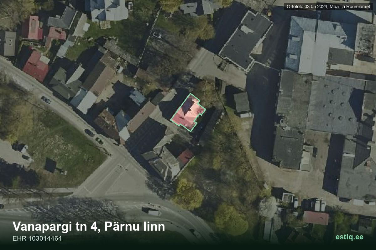 Vanapargi tänav 4, Pärnu – hoone aerofoto, kontuur ehitisregistri (EHR) andmetest