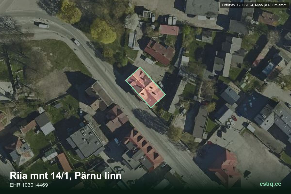 Riia mnt 14/1, Pärnu – hoone aerofoto, kontuur ehitisregistri (EHR) andmetest