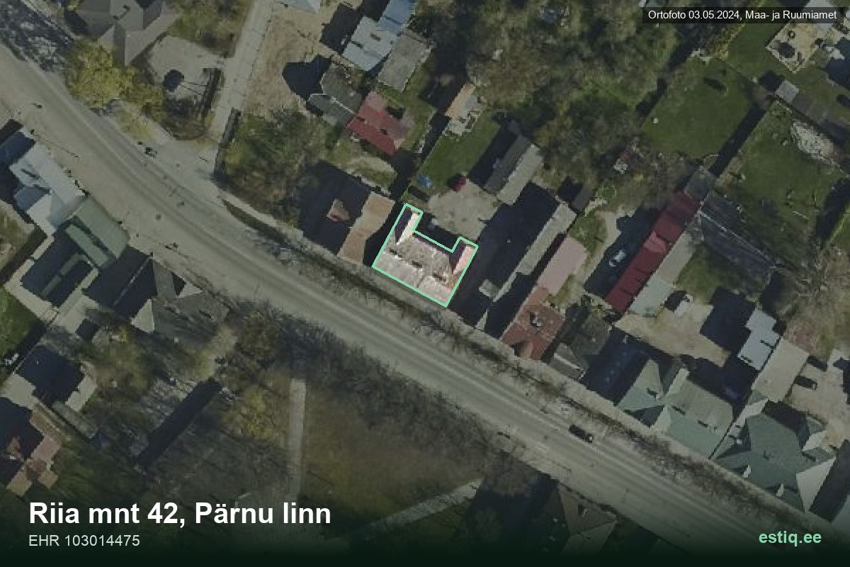 Riia mnt 42, Pärnu – hoone aerofoto, kontuur ehitisregistri (EHR) andmetest