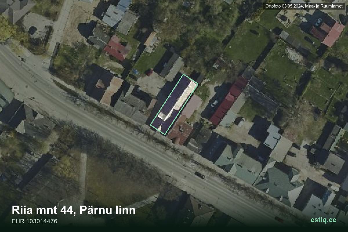 Riia mnt 44, Pärnu – hoone aerofoto, kontuur ehitisregistri (EHR) andmetest