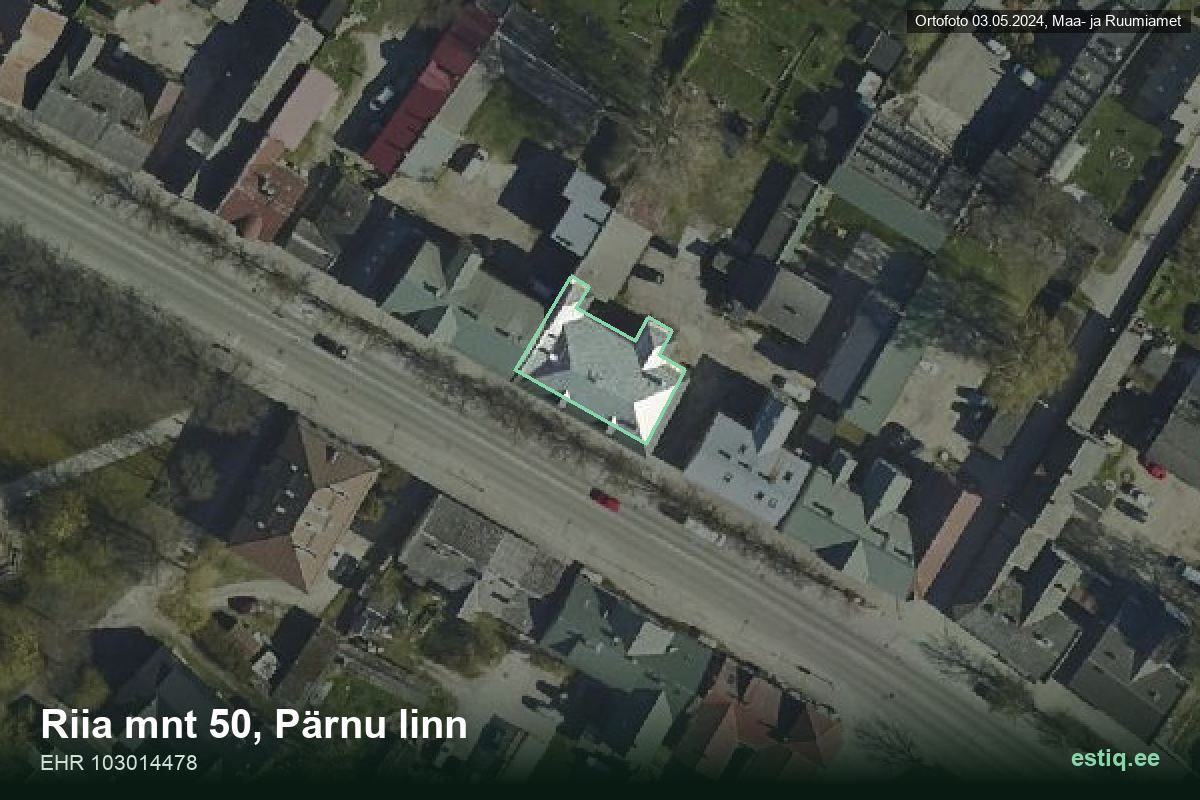 Riia mnt 50, Pärnu – hoone aerofoto, kontuur ehitisregistri (EHR) andmetest