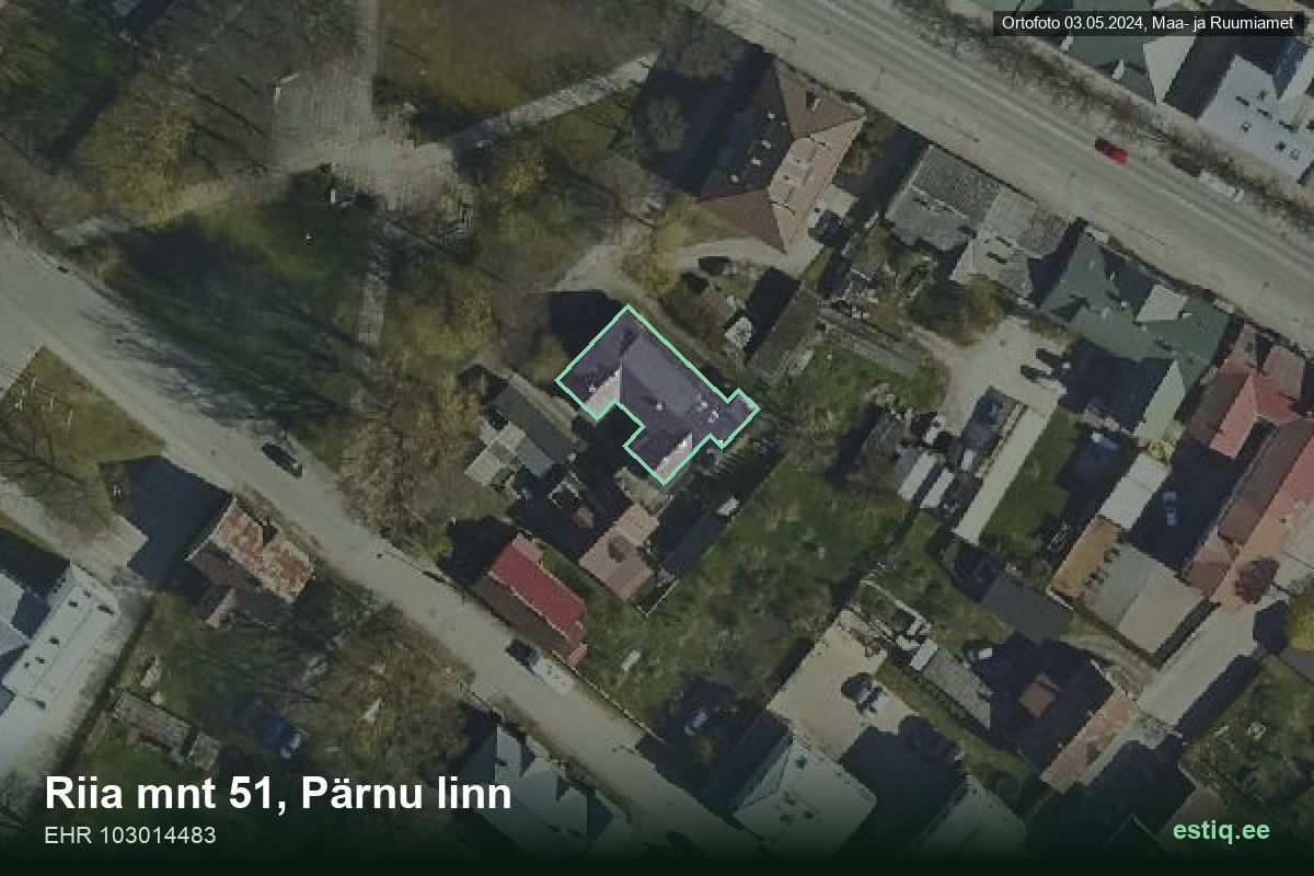 Riia mnt 51, Pärnu – hoone aerofoto, kontuur ehitisregistri (EHR) andmetest