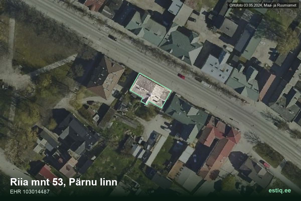 Riia mnt 53, Pärnu – hoone aerofoto, kontuur ehitisregistri (EHR) andmetest