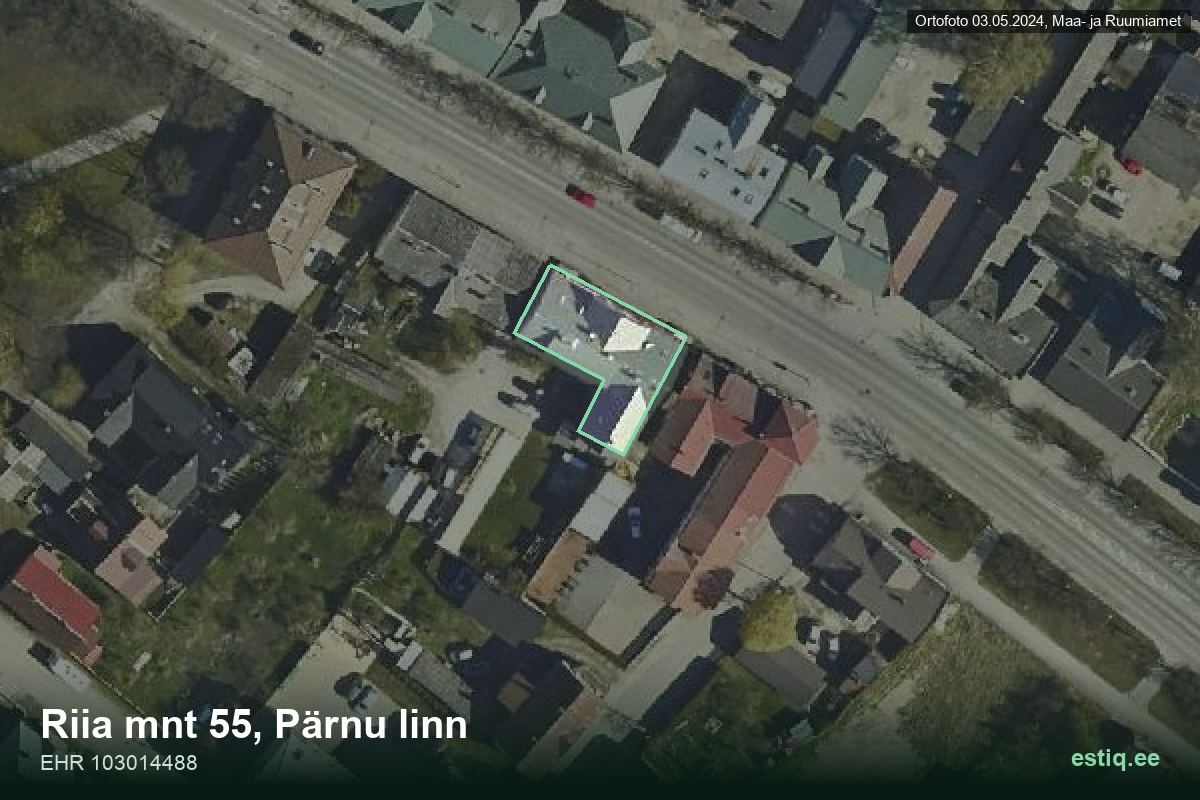 Riia mnt 55, Pärnu – hoone aerofoto, kontuur ehitisregistri (EHR) andmetest