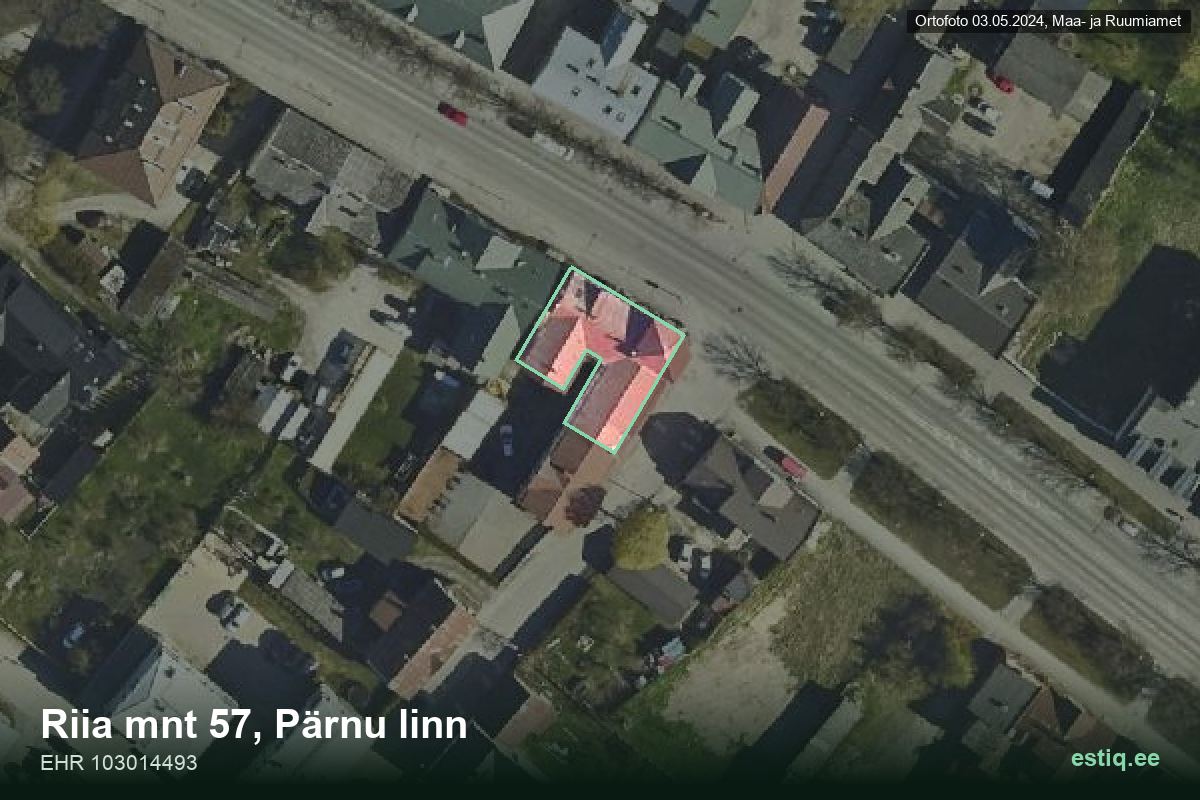 Riia mnt 57, Pärnu – hoone aerofoto, kontuur ehitisregistri (EHR) andmetest