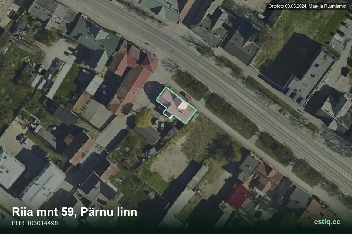 Riia mnt 59, Pärnu – hoone aerofoto, kontuur ehitisregistri (EHR) andmetest