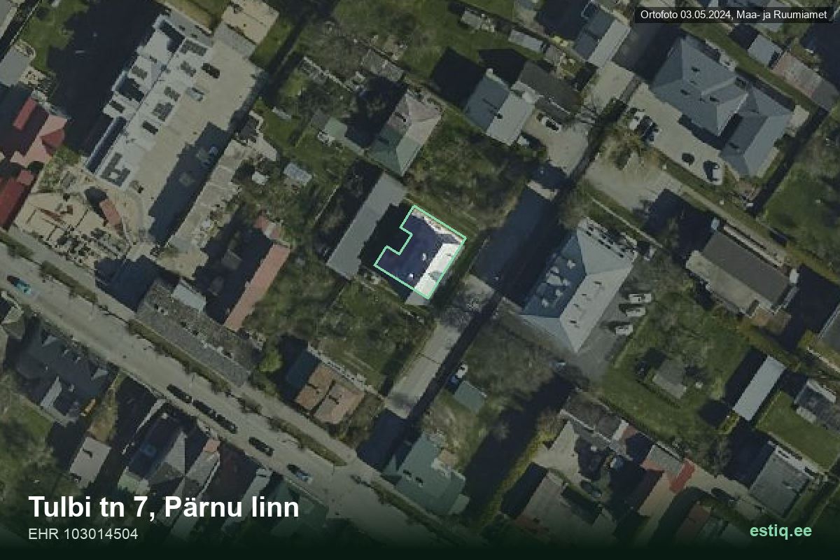 Tulbi tänav 7, Pärnu – hoone aerofoto, kontuur ehitisregistri (EHR) andmetest