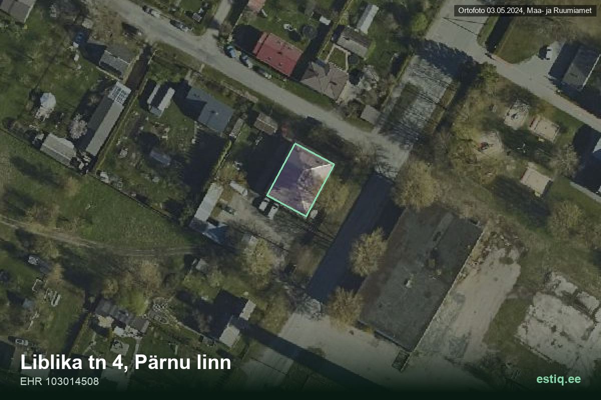 Liblika tänav 4, Pärnu – hoone aerofoto, kontuur ehitisregistri (EHR) andmetest