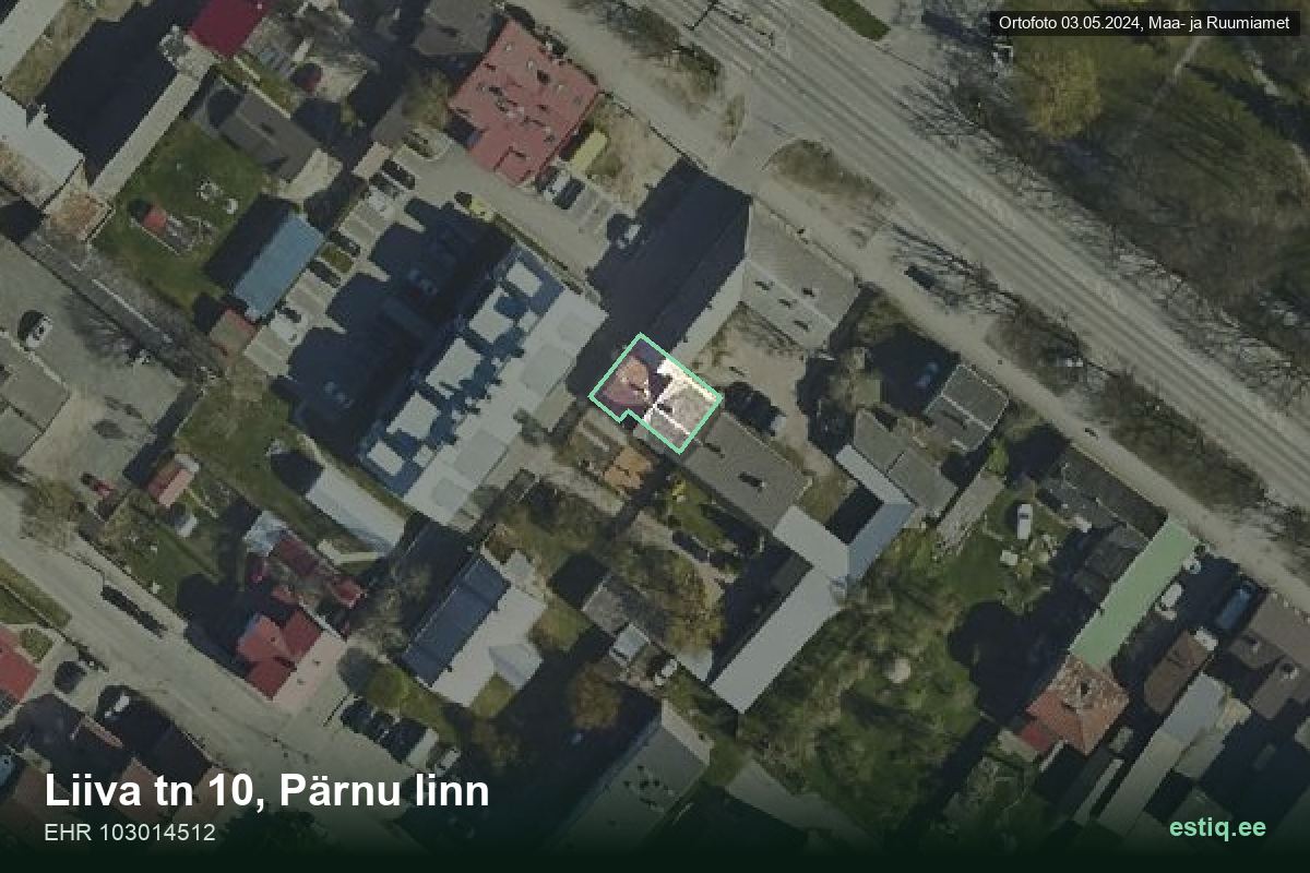 Liiva tänav 10, Pärnu – aerial photo of the building, outline from the Building Register (EHR)