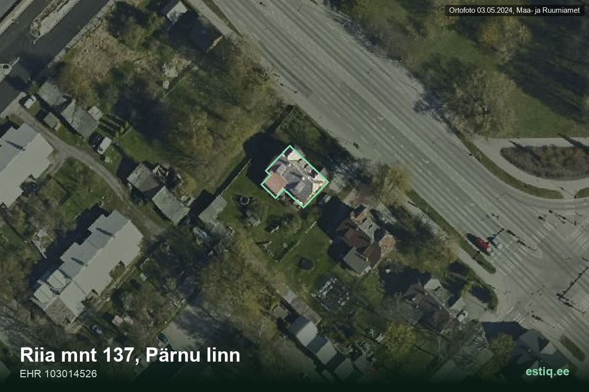 Riia mnt 137, Pärnu – аэрофото дома, контур по данным регистра строений (EHR)