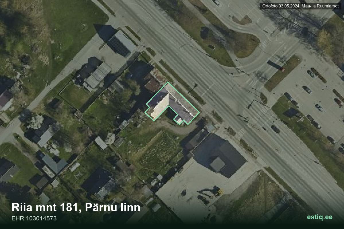 Riia mnt 181, Pärnu – hoone aerofoto, kontuur ehitisregistri (EHR) andmetest