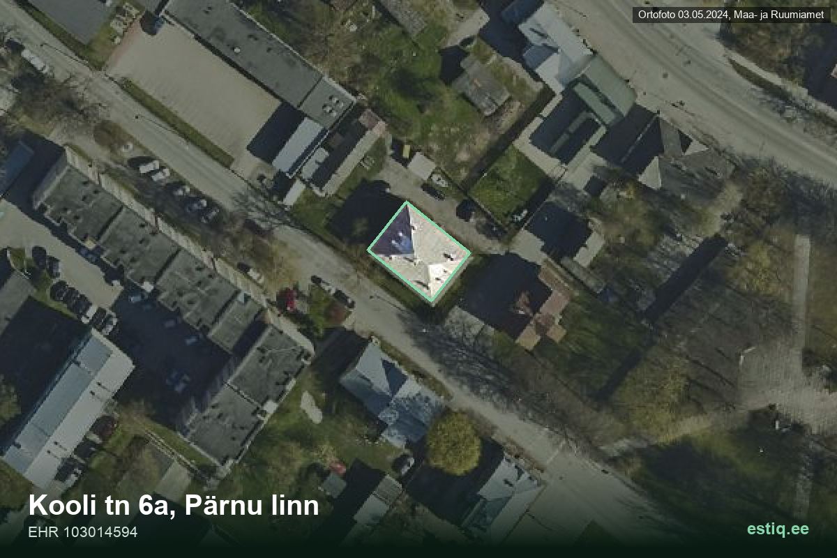 Kooli tänav 6a, Pärnu – hoone aerofoto, kontuur ehitisregistri (EHR) andmetest