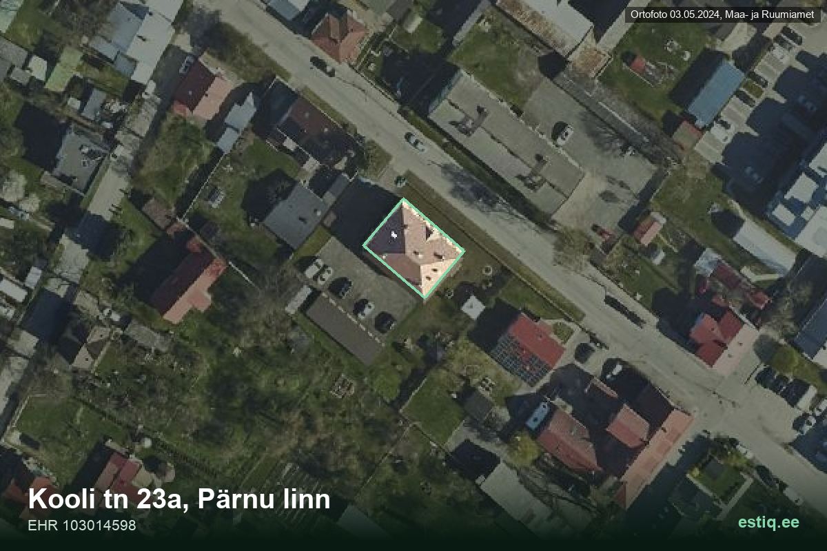 Kooli tänav 23a, Pärnu – hoone aerofoto, kontuur ehitisregistri (EHR) andmetest