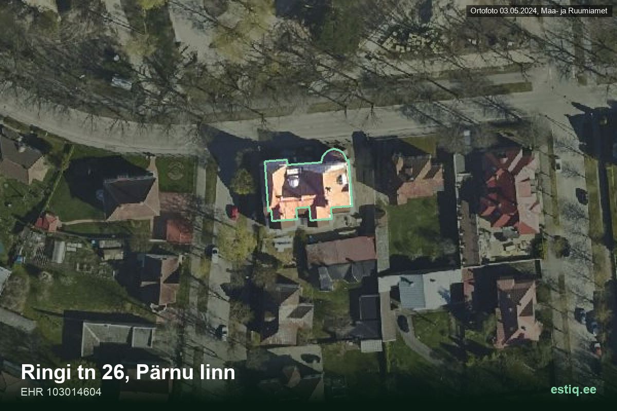 Ringi tänav 26, Pärnu – aerial photo of the building, outline from the Building Register (EHR)