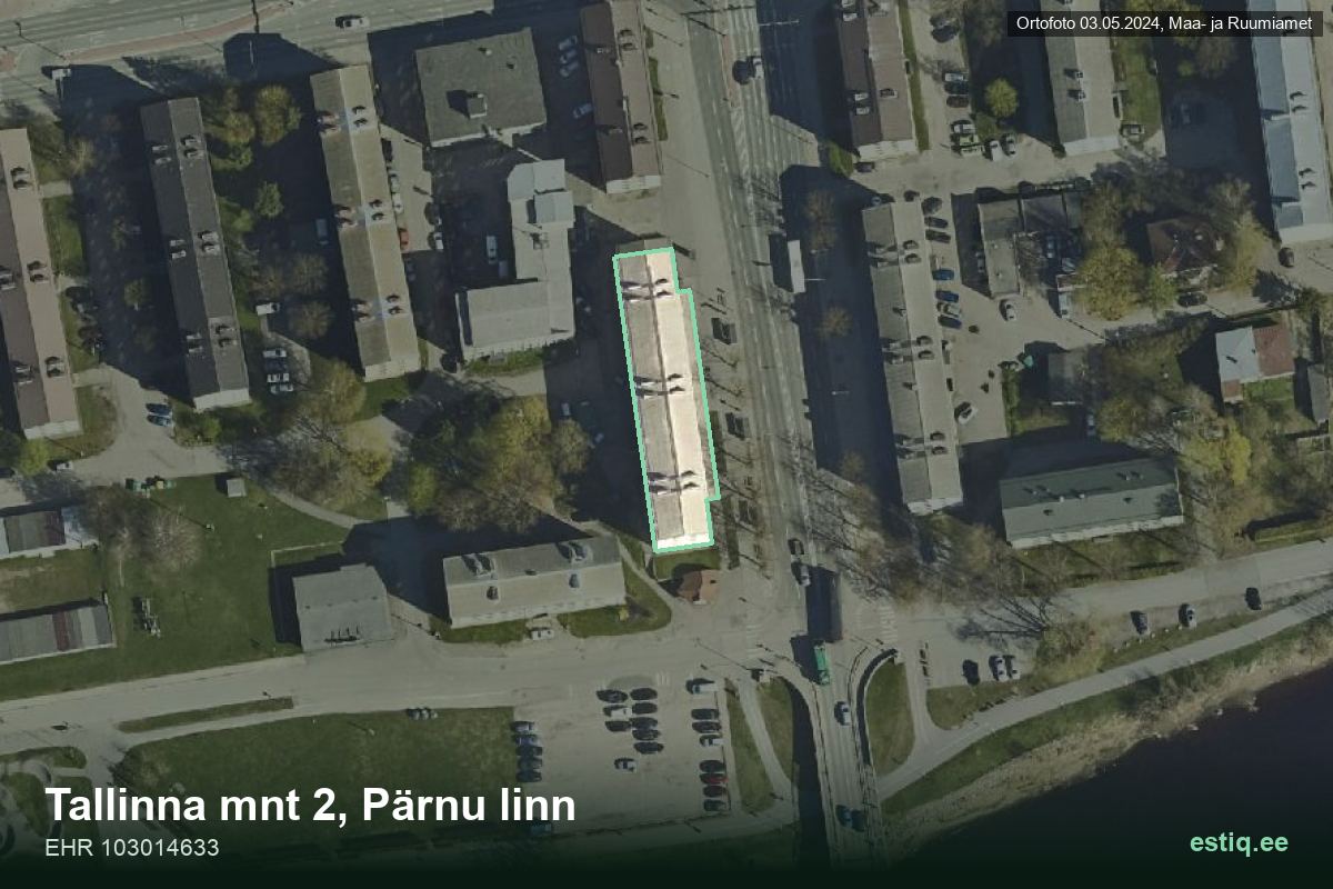 Tallinna mnt 2, Pärnu – hoone aerofoto, kontuur ehitisregistri (EHR) andmetest