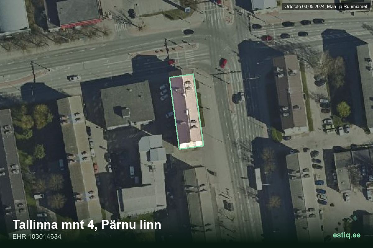 Tallinna mnt 4, Pärnu – ilmakuva rakennuksesta, ääriviiva rakennusrekisteristä (EHR)