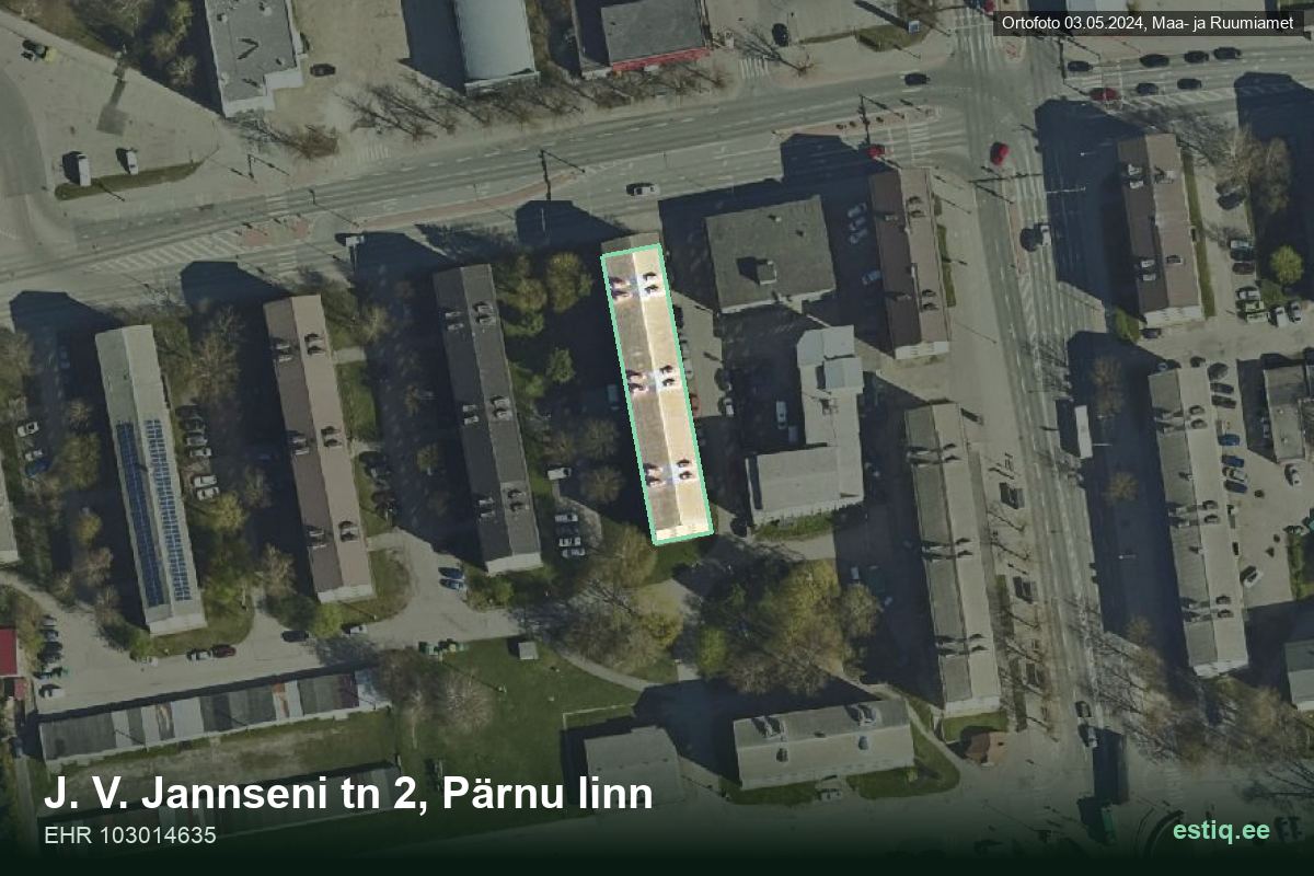 J. V. Jannseni tänav 2, Pärnu – hoone aerofoto, kontuur ehitisregistri (EHR) andmetest