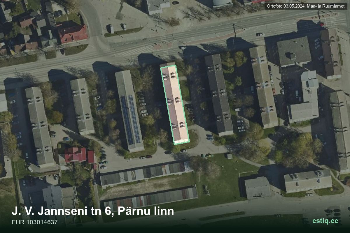 J. V. Jannseni tänav 6, Pärnu – hoone aerofoto, kontuur ehitisregistri (EHR) andmetest