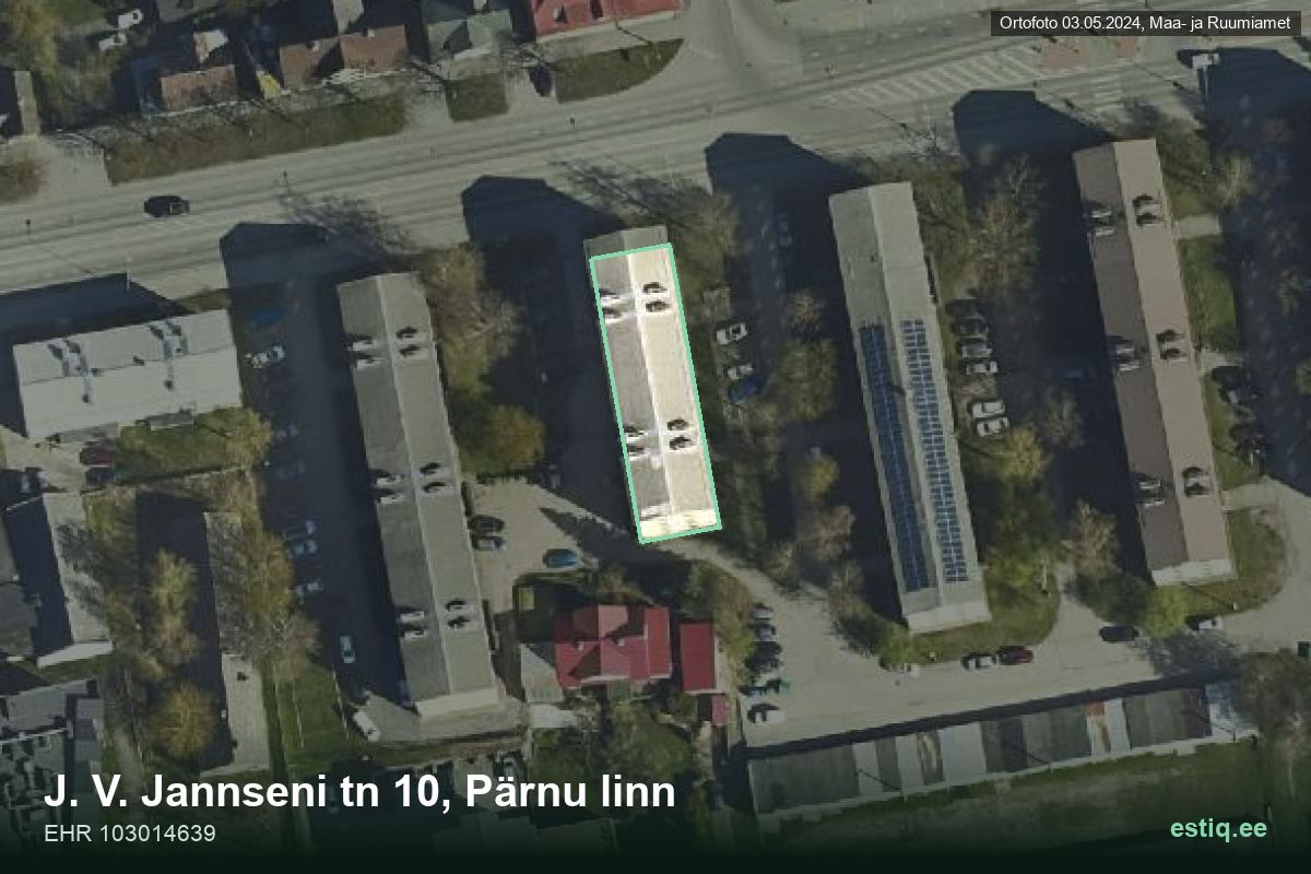 J. V. Jannseni tänav 10, Pärnu – hoone aerofoto, kontuur ehitisregistri (EHR) andmetest