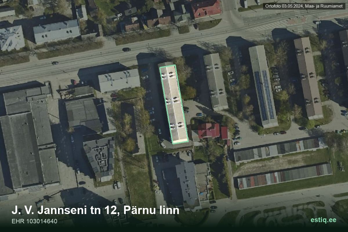 J. V. Jannseni tänav 12, Pärnu – hoone aerofoto, kontuur ehitisregistri (EHR) andmetest
