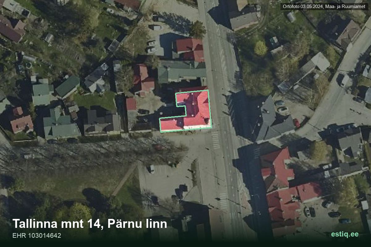 Tallinna mnt 14, Pärnu – hoone aerofoto, kontuur ehitisregistri (EHR) andmetest