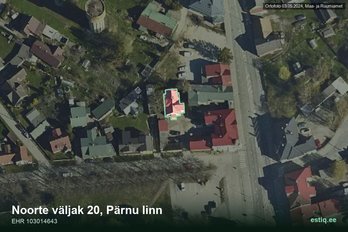 Noorte väljak 20, Pärnu – hoone aerofoto, kontuur ehitisregistri (EHR) andmetest