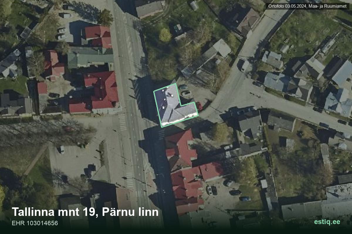 Tallinna mnt 19, Pärnu – hoone aerofoto, kontuur ehitisregistri (EHR) andmetest