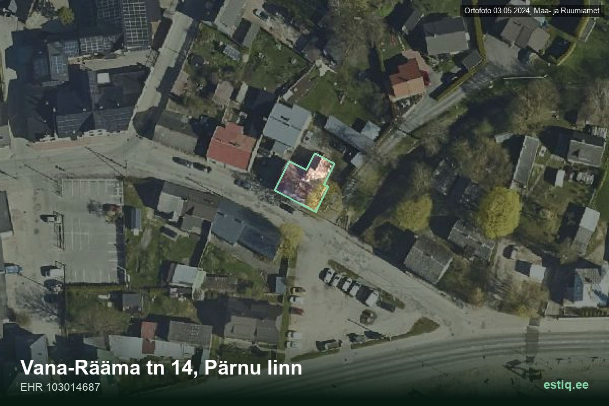 Vana-Rääma tänav 14, Pärnu – hoone aerofoto, kontuur ehitisregistri (EHR) andmetest
