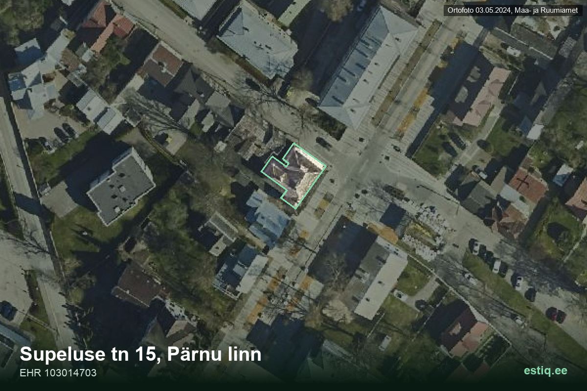 Supeluse tänav 15, Pärnu – hoone aerofoto, kontuur ehitisregistri (EHR) andmetest
