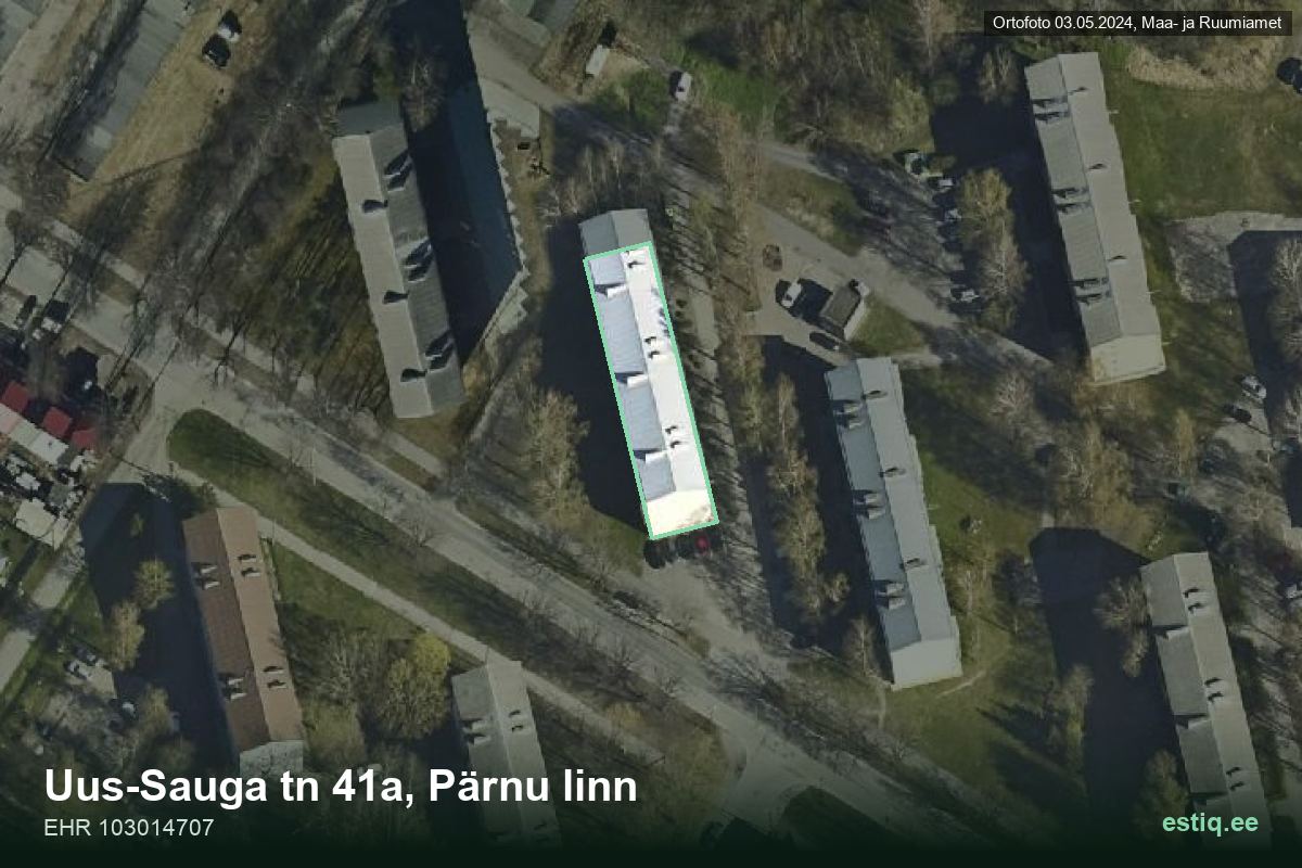 Uus-Sauga tänav 41a, Pärnu – aerial photo of the building, outline from the Building Register (EHR)