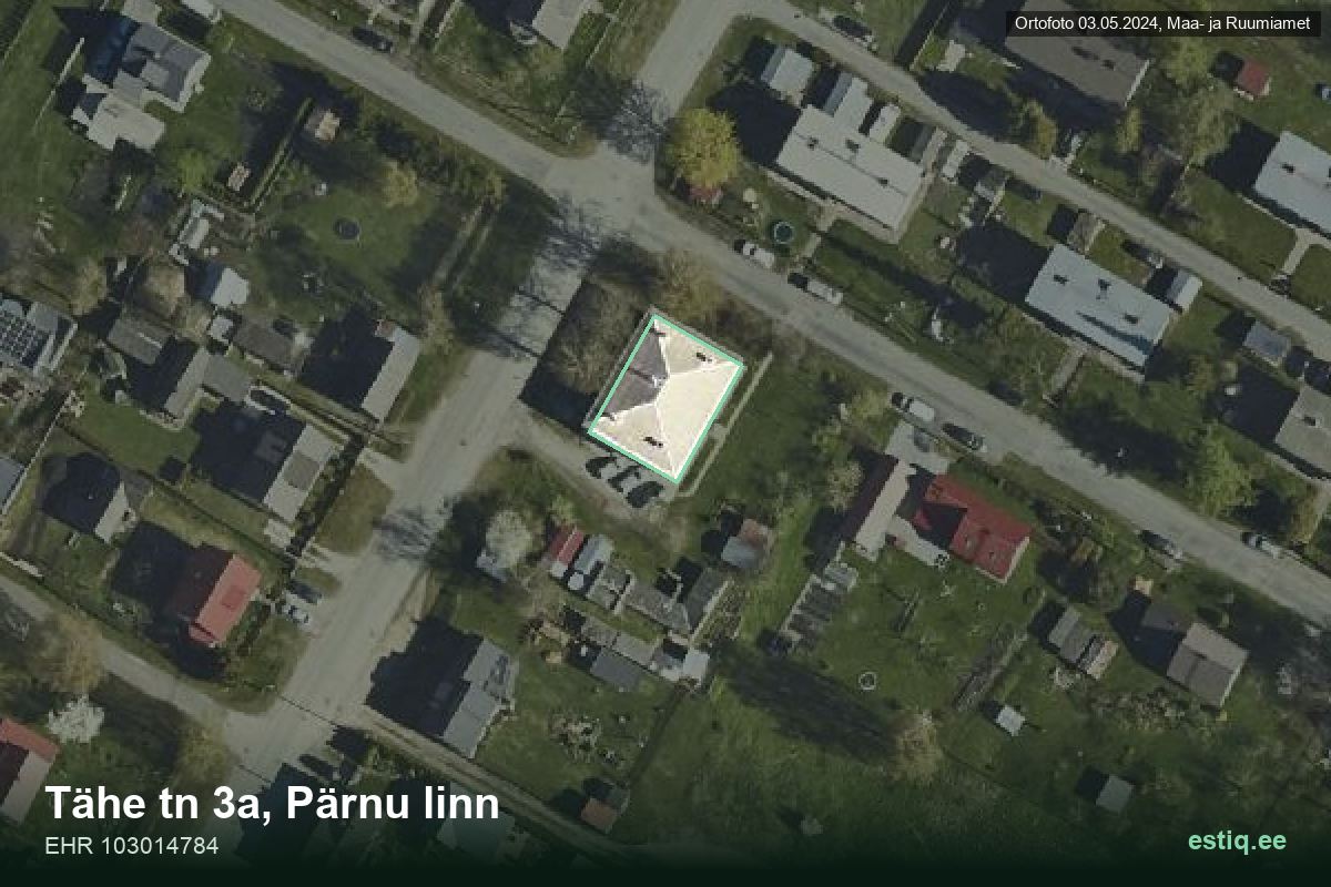 Tähe tänav 3a, Pärnu – hoone aerofoto, kontuur ehitisregistri (EHR) andmetest