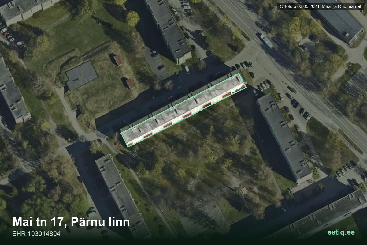 Mai tänav 17, Pärnu – hoone aerofoto, kontuur ehitisregistri (EHR) andmetest