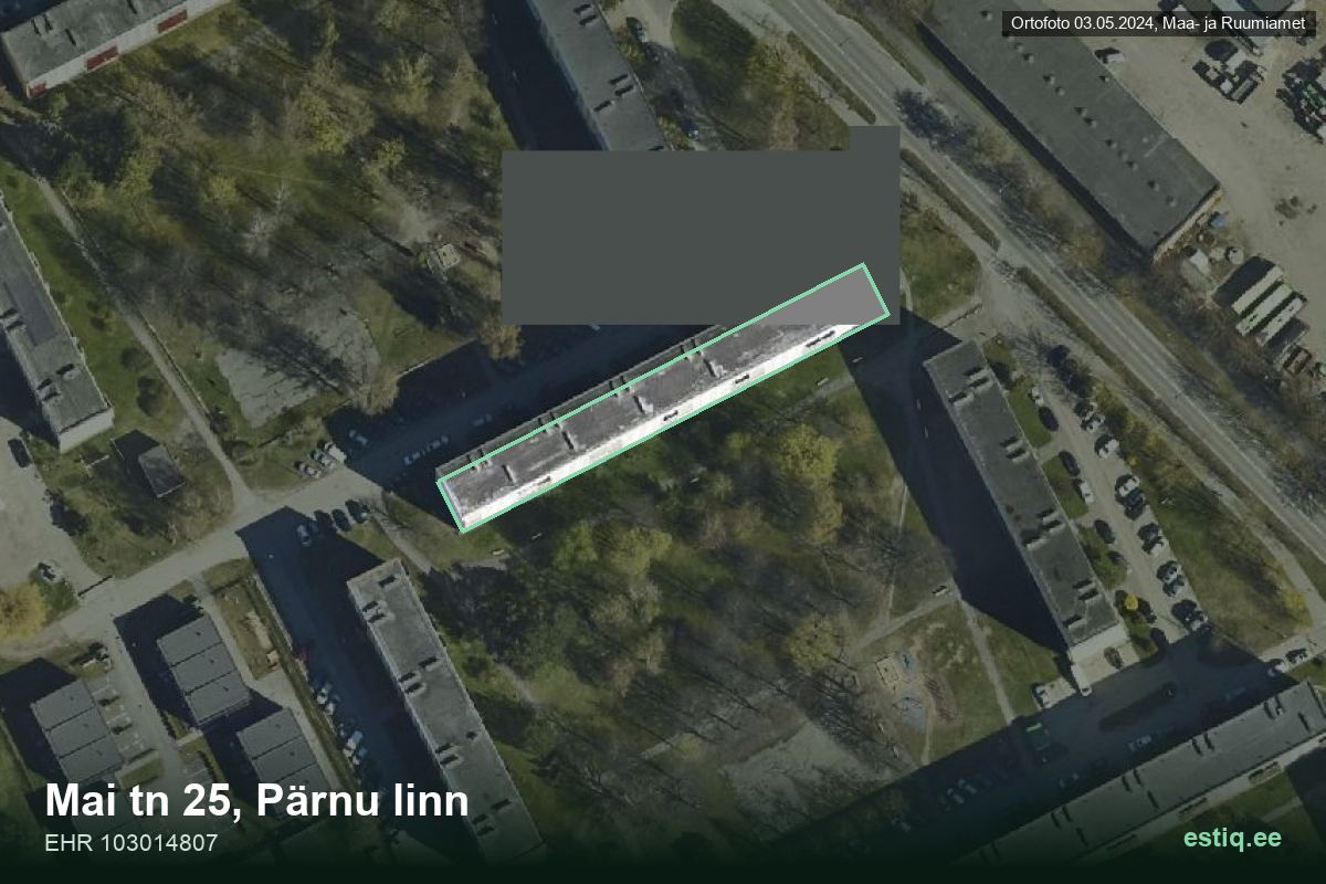 Mai tänav 25, Pärnu – hoone aerofoto, kontuur ehitisregistri (EHR) andmetest
