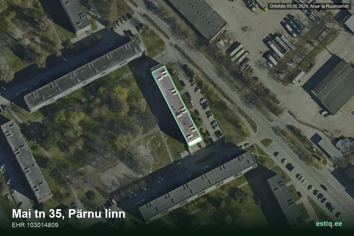 Mai tänav 35, Pärnu – hoone aerofoto, kontuur ehitisregistri (EHR) andmetest