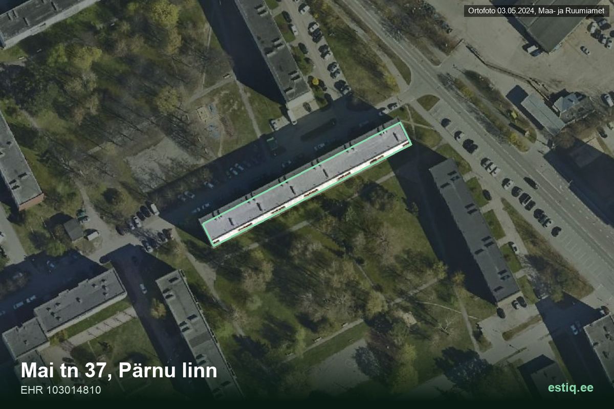 Mai tänav 37, Pärnu – hoone aerofoto, kontuur ehitisregistri (EHR) andmetest