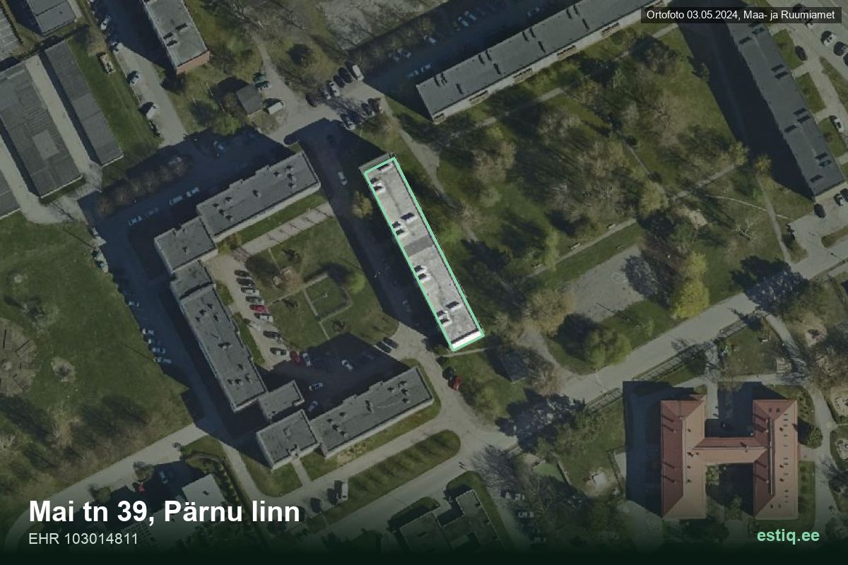 Mai tänav 39, Pärnu – hoone aerofoto, kontuur ehitisregistri (EHR) andmetest