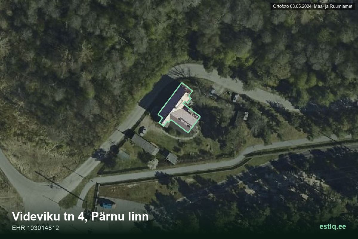 Videviku tänav 4, Pärnu – hoone aerofoto, kontuur ehitisregistri (EHR) andmetest