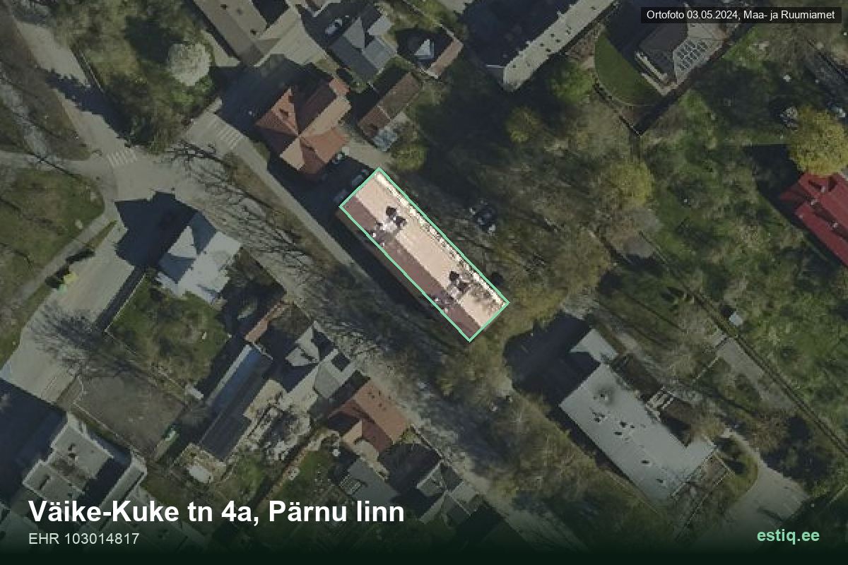 Väike-Kuke tänav 4a, Pärnu – аэрофото дома, контур по данным регистра строений (EHR)