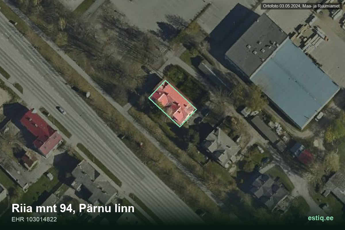 Riia mnt 94, Pärnu – ilmakuva rakennuksesta, ääriviiva rakennusrekisteristä (EHR)