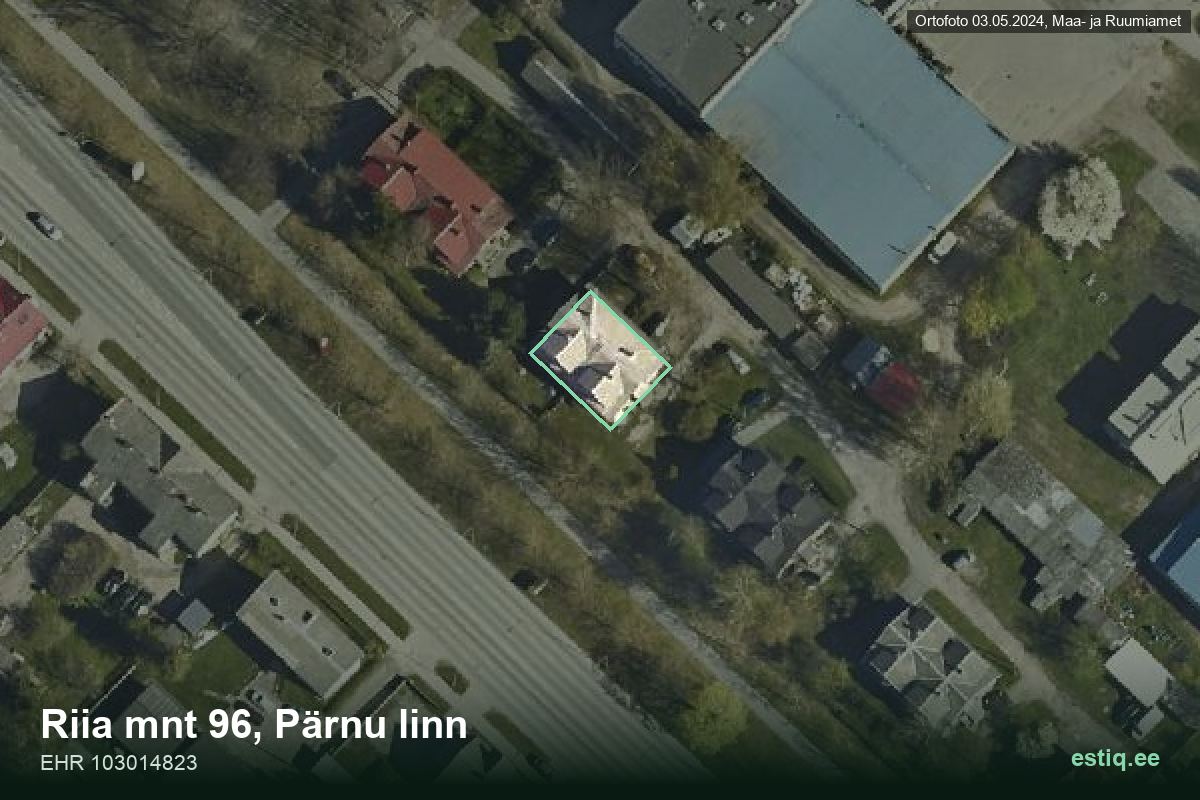 Riia mnt 96, Pärnu – hoone aerofoto, kontuur ehitisregistri (EHR) andmetest