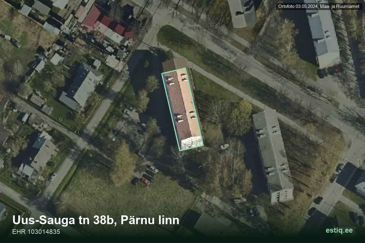 Uus-Sauga tänav 38b, Pärnu – aerial photo of the building, outline from the Building Register (EHR)