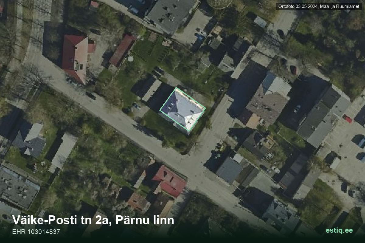 Väike-Posti tänav 2a, Pärnu – аэрофото дома, контур по данным регистра строений (EHR)