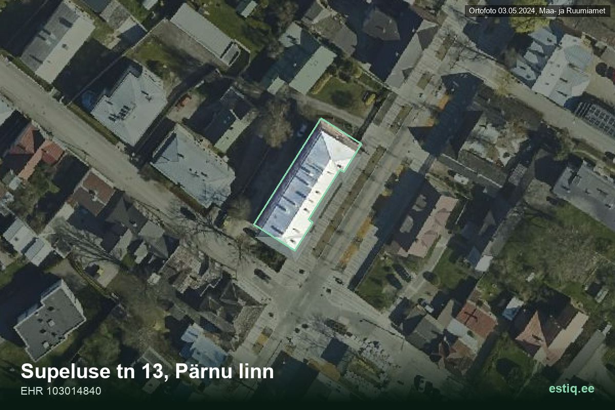 Supeluse tänav 13, Pärnu – hoone aerofoto, kontuur ehitisregistri (EHR) andmetest