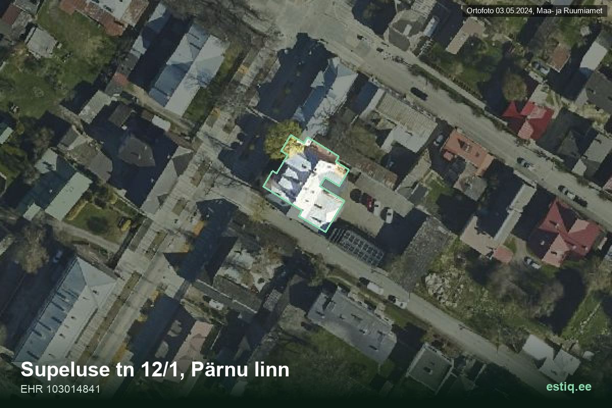Supeluse tänav 12/1, Pärnu – hoone aerofoto, kontuur ehitisregistri (EHR) andmetest