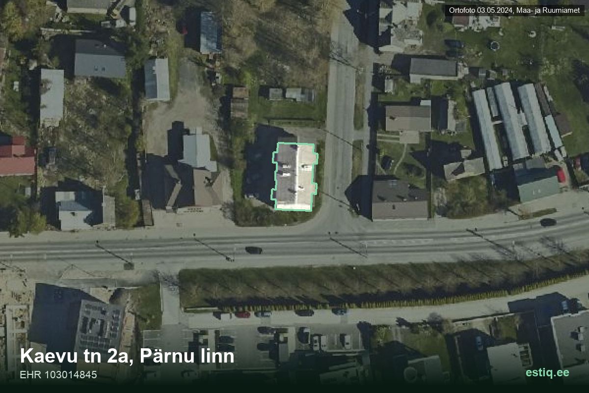 Kaevu tänav 2a, Pärnu – hoone aerofoto, kontuur ehitisregistri (EHR) andmetest
