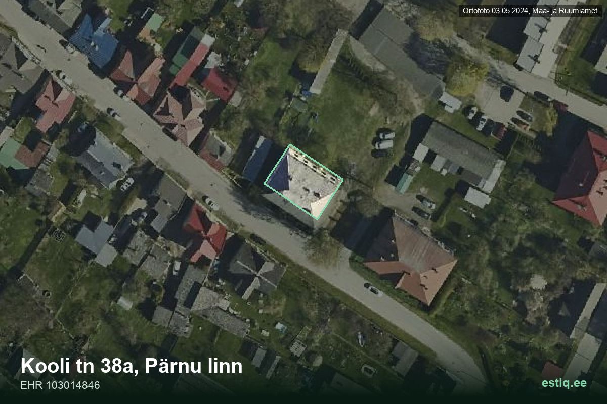 Kooli tänav 38a, Pärnu – hoone aerofoto, kontuur ehitisregistri (EHR) andmetest