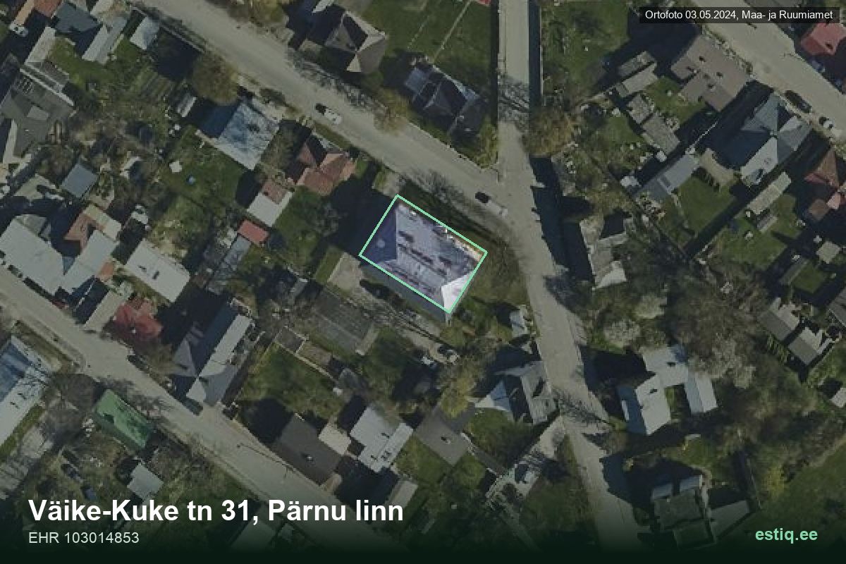 Väike-Kuke tänav 31, Pärnu – hoone aerofoto, kontuur ehitisregistri (EHR) andmetest