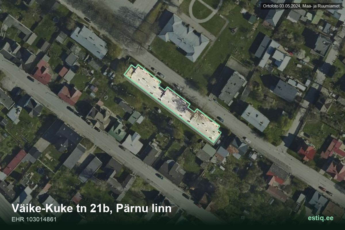 Väike-Kuke tänav 21b, Pärnu – hoone aerofoto, kontuur ehitisregistri (EHR) andmetest