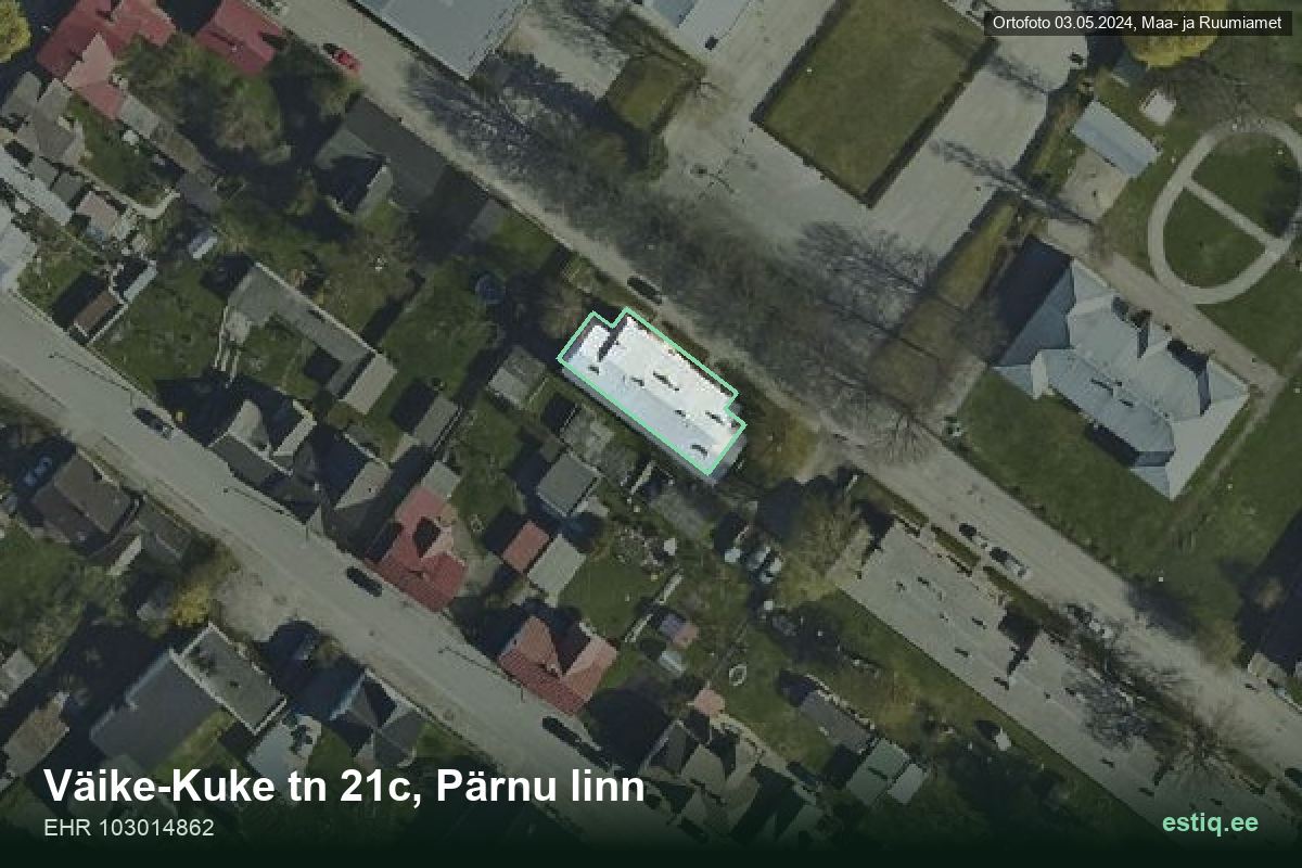 Väike-Kuke tänav 21c, Pärnu – аэрофото дома, контур по данным регистра строений (EHR)